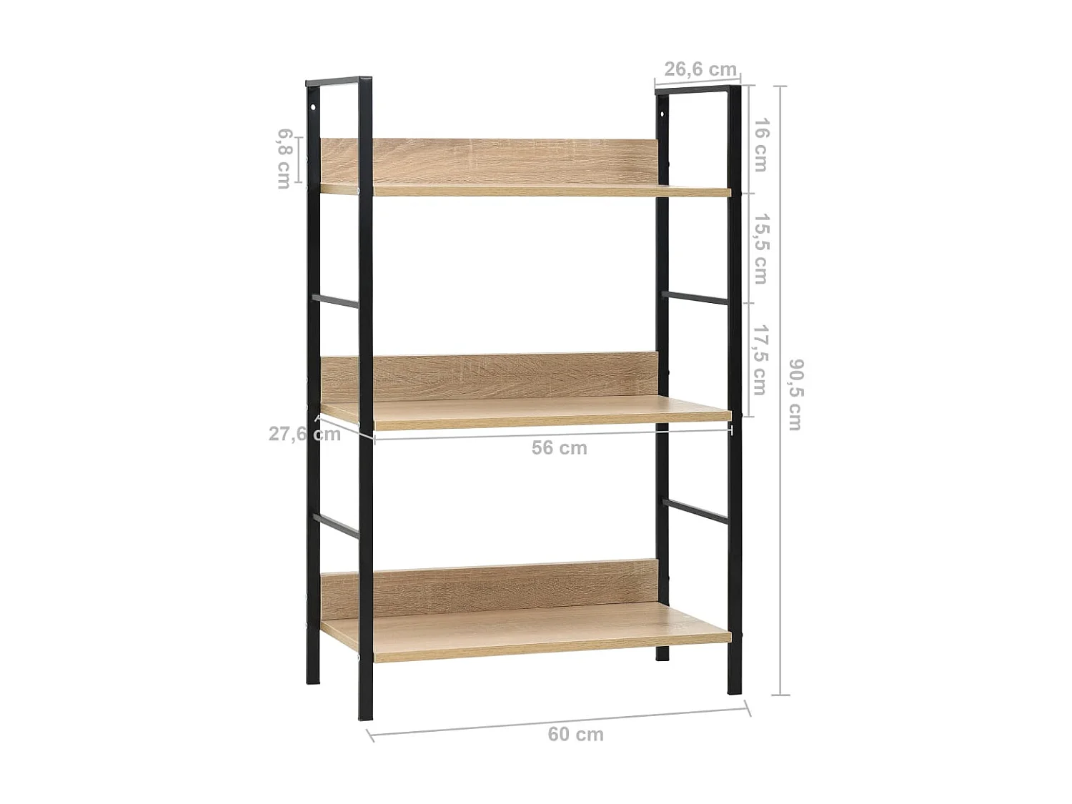 Bibliothèque à 3 niveaux Chêne 60x27,6x90,5 cm Aggloméré