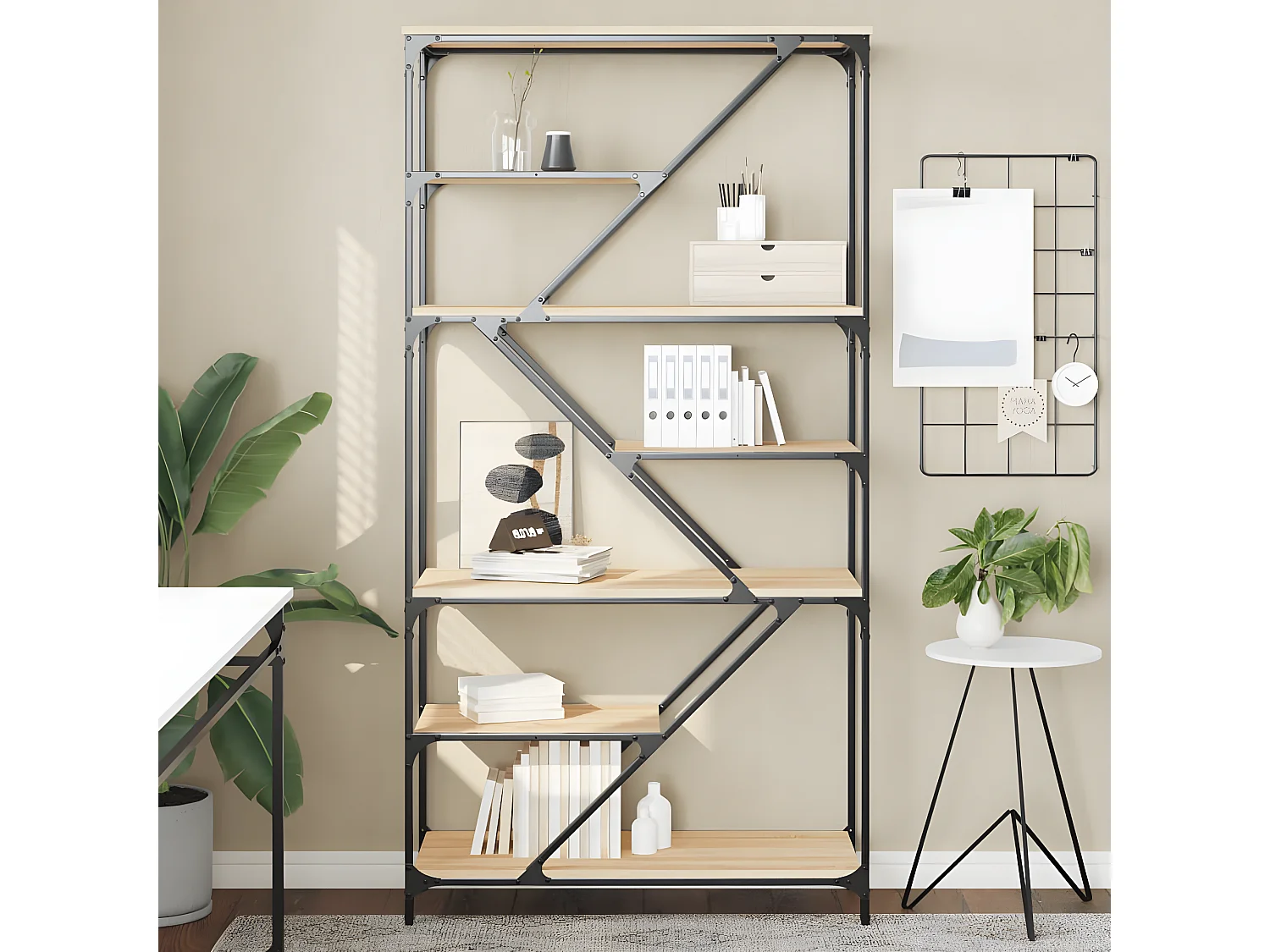 Bibliothèque chêne sonoma 91x36x176 cm bois ingénierie et acier