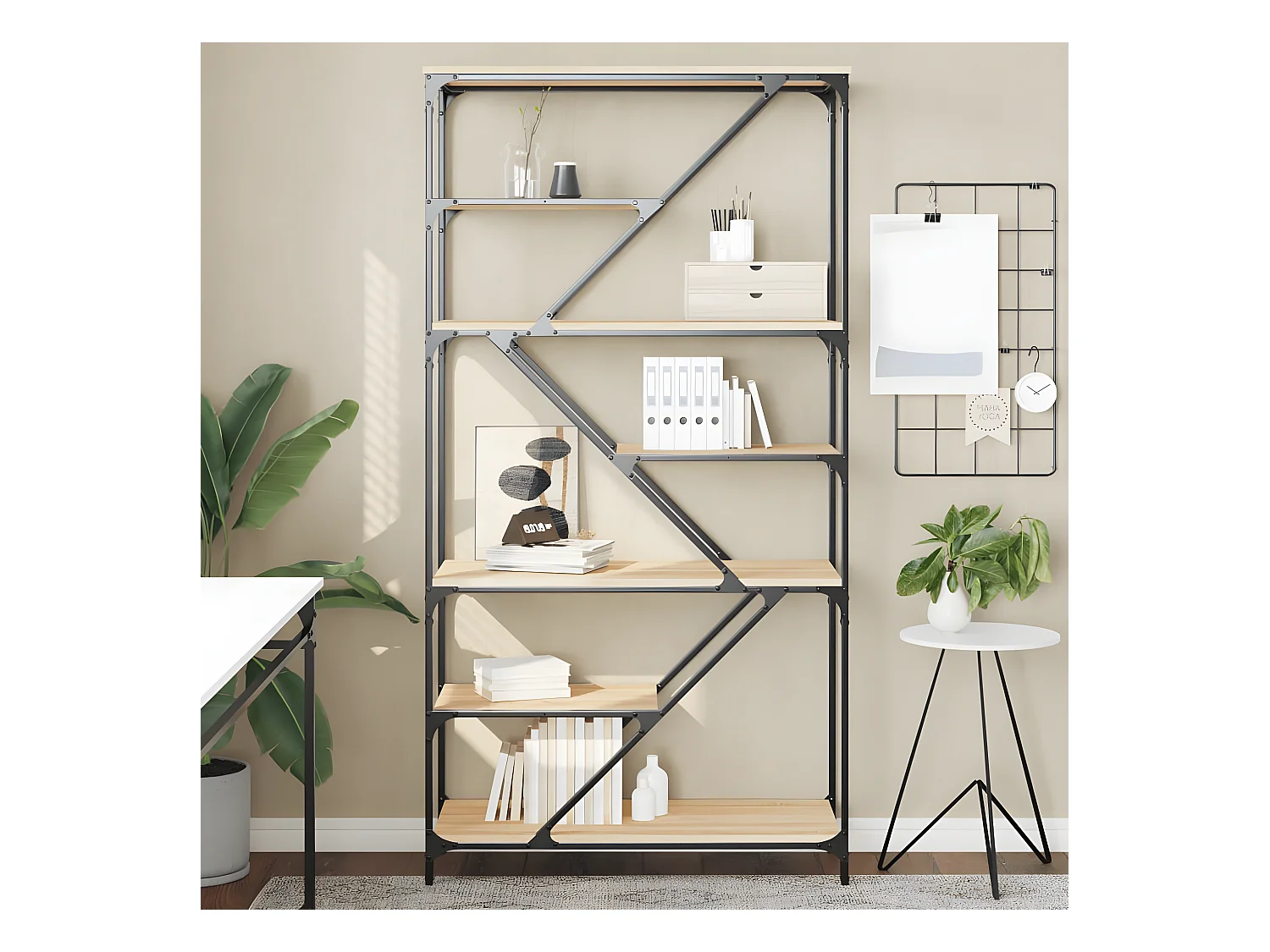 Bibliothèque chêne sonoma 91x36x176 cm bois ingénierie et acier