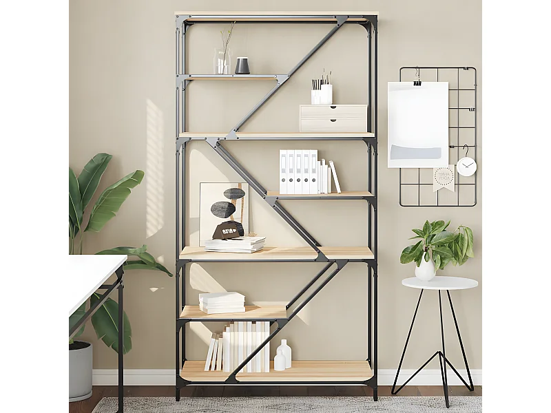 Bibliothèque chêne sonoma 91x36x176 cm bois ingénierie et acier