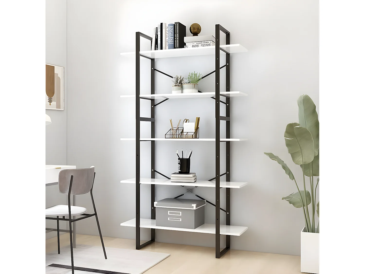 Bibliothèque à 5 niveaux Blanc 100x30x175 cm Bois d'ingénierie