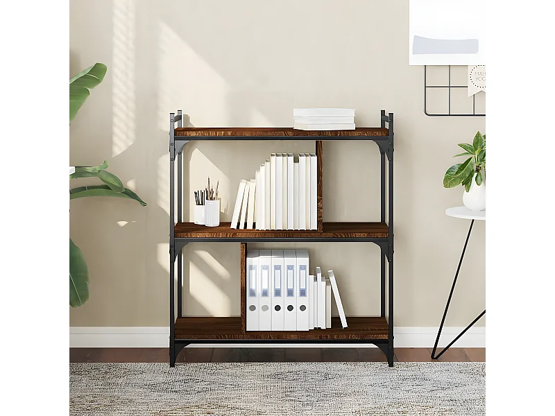 Bibliothèque 3 niveaux chêne brun 76x32x88 cm bois d'ingénierie