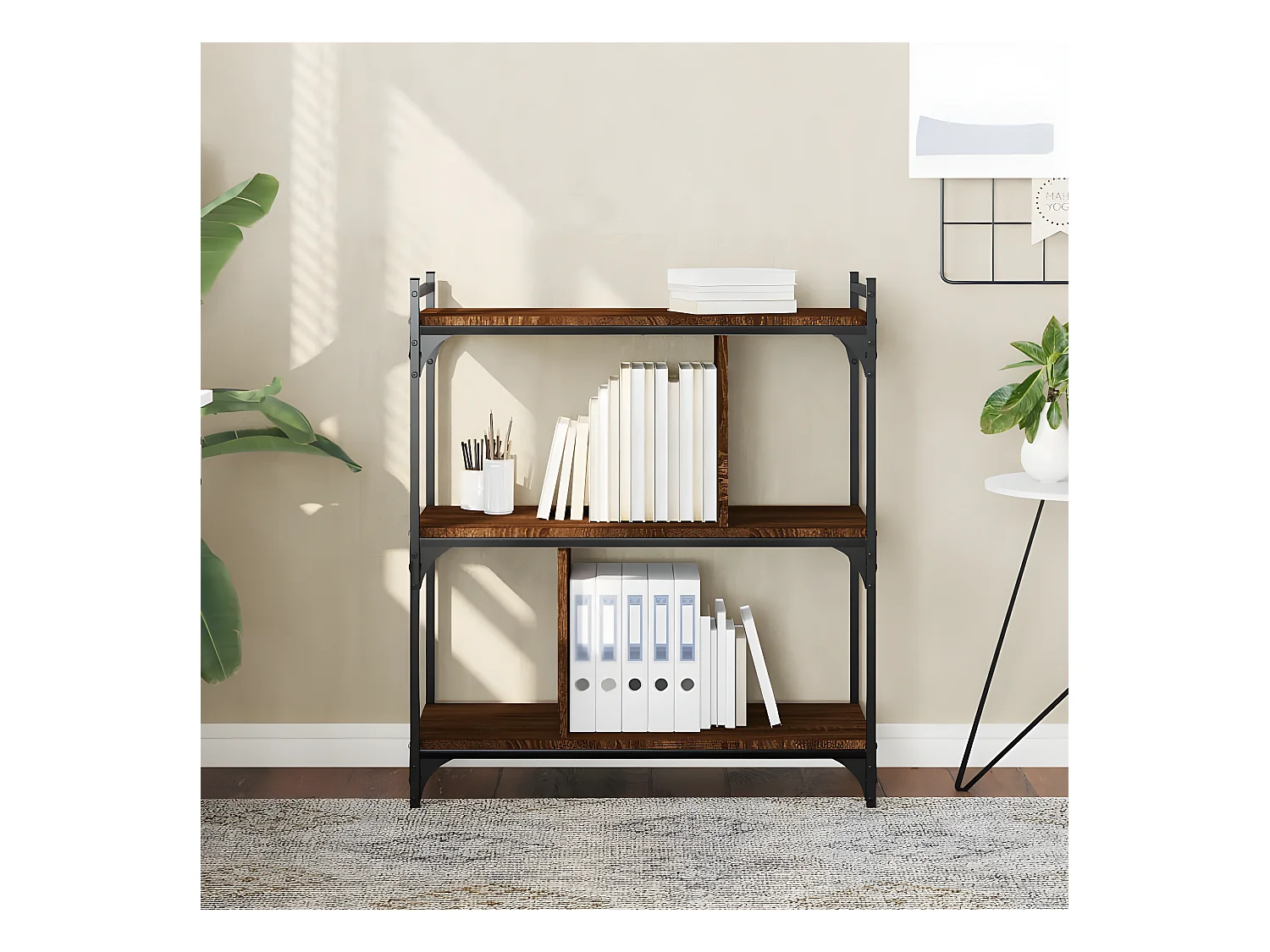 Bibliothèque 3 niveaux chêne brun 76x32x88 cm bois d'ingénierie