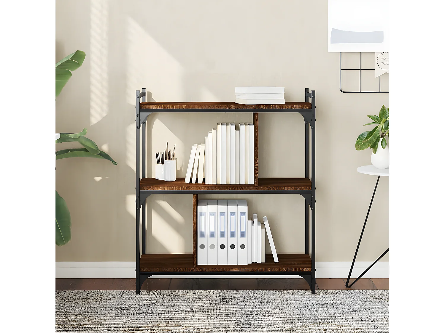 Bibliothèque 3 niveaux chêne brun 76x32x88 cm bois d'ingénierie