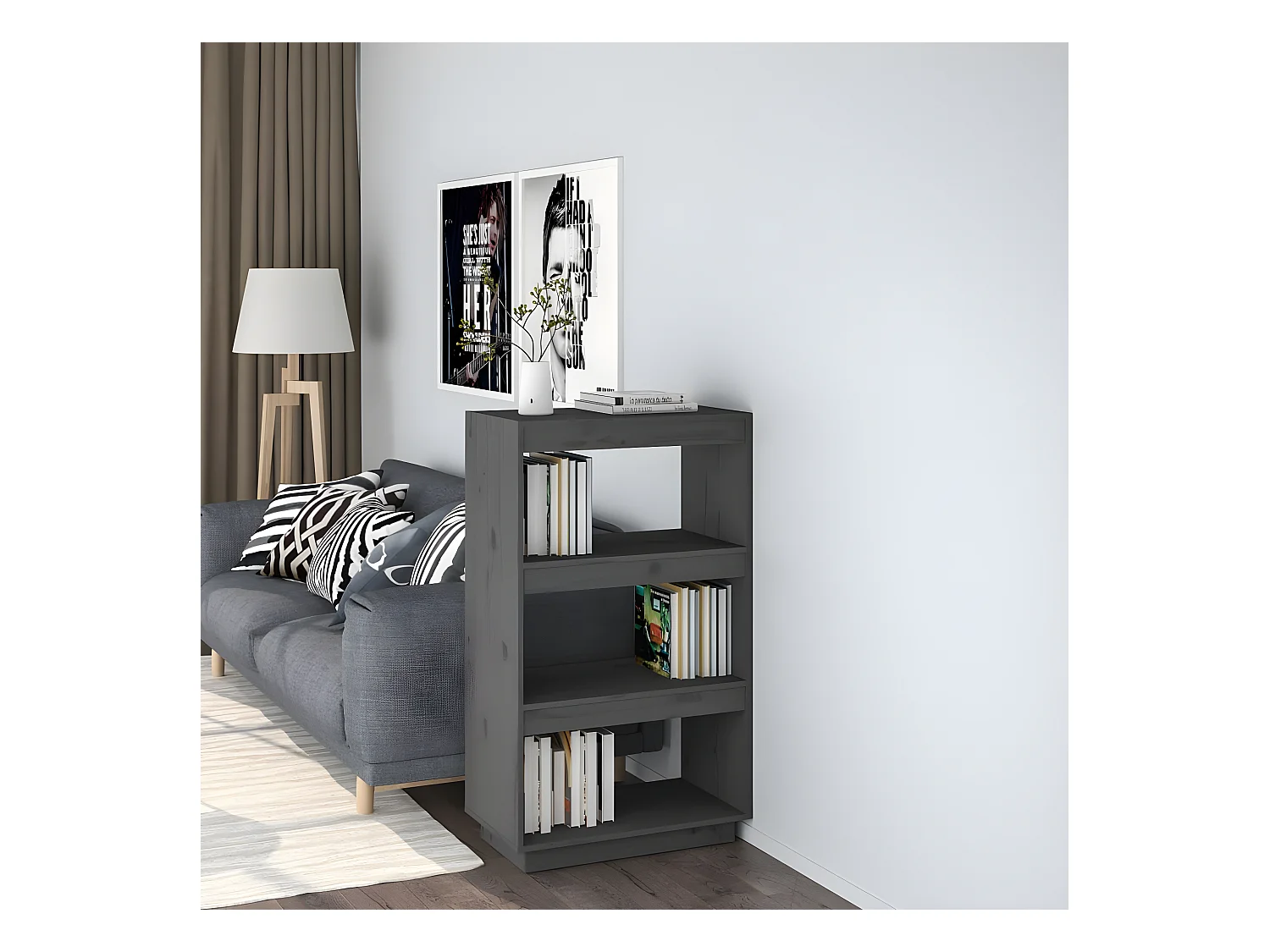 Bibliothèque/Cloison Gris 60x35x103 cm Bois de pin massif