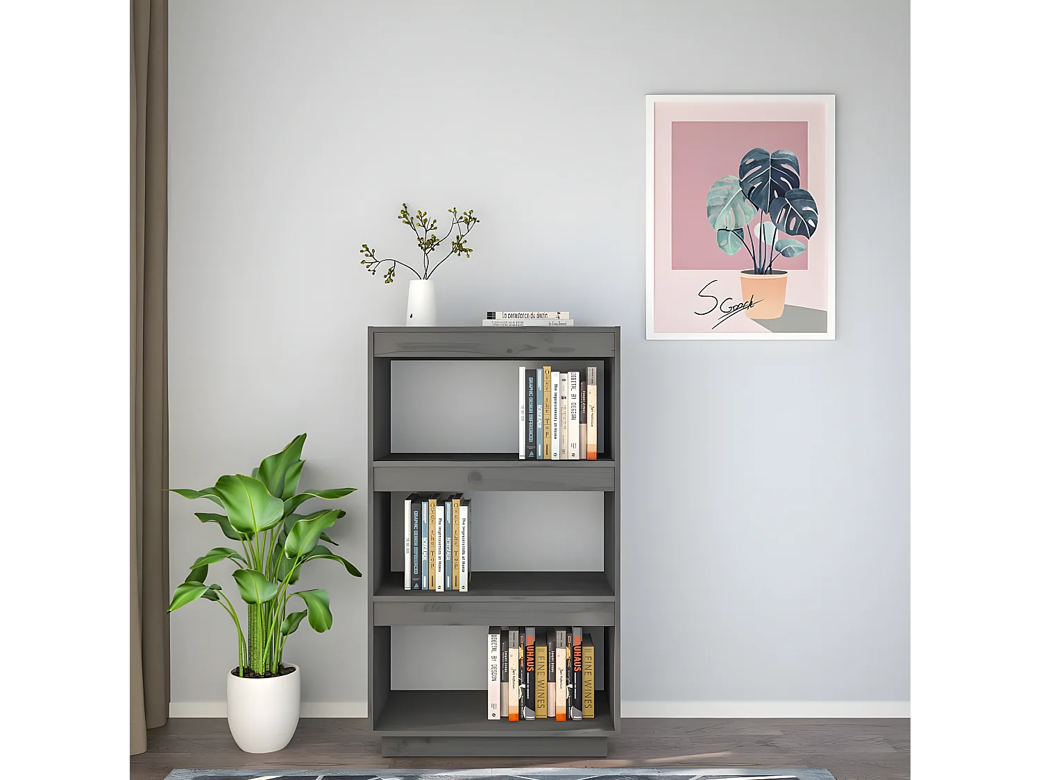 Bibliothèque/Cloison Gris 60x35x103 cm Bois de pin massif