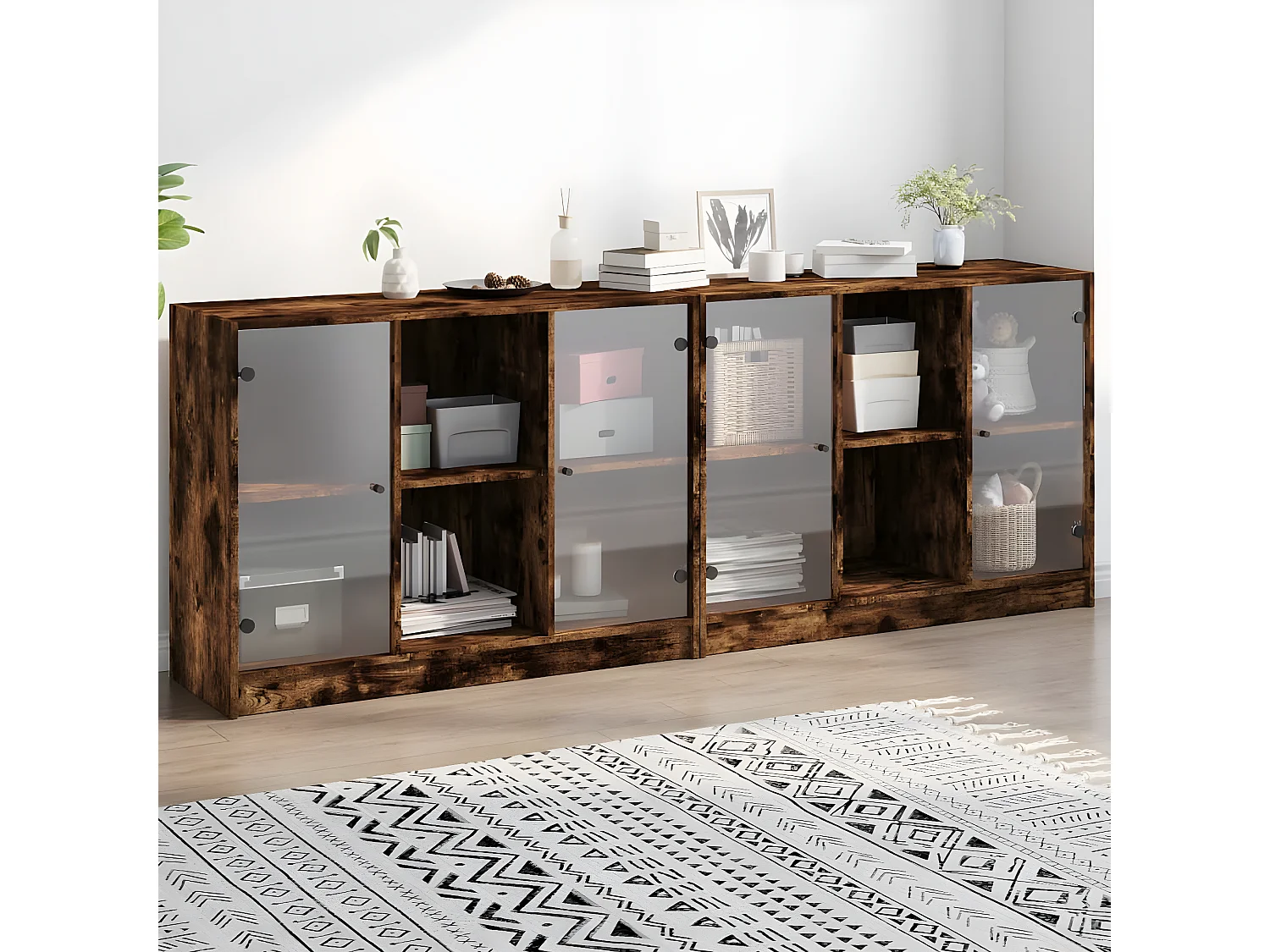 Estantería con puertas madera roble ahumado 204x37x75 cm