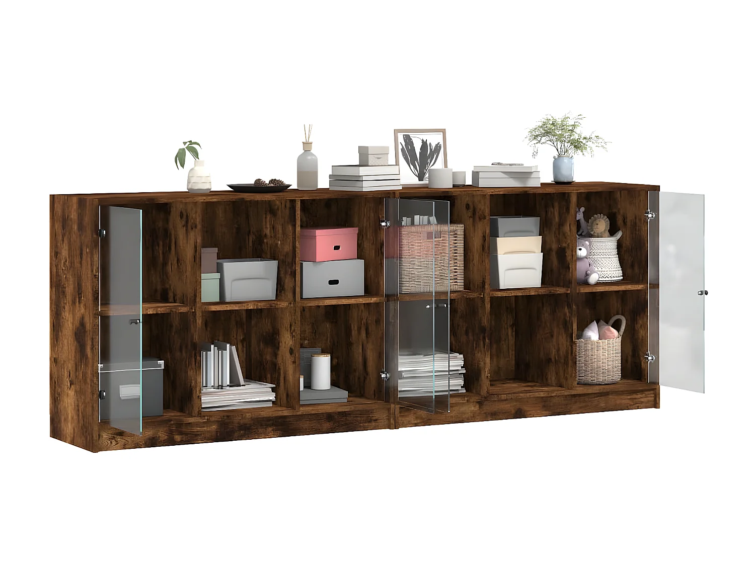 Estantería con puertas madera roble ahumado 204x37x75 cm