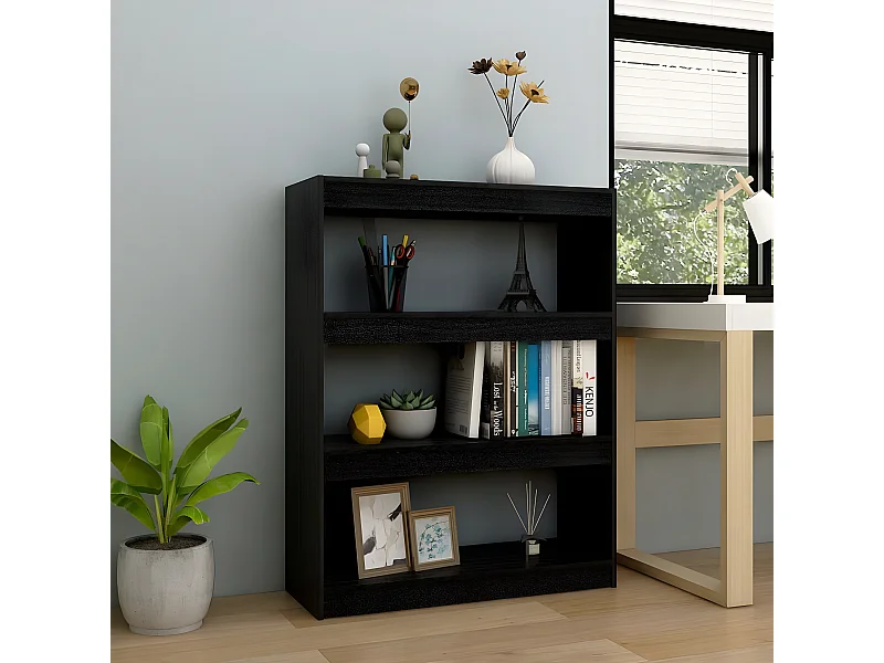 Bibliothèque/Séparateur de pièce Noir 100x30x103 cm Pin massif