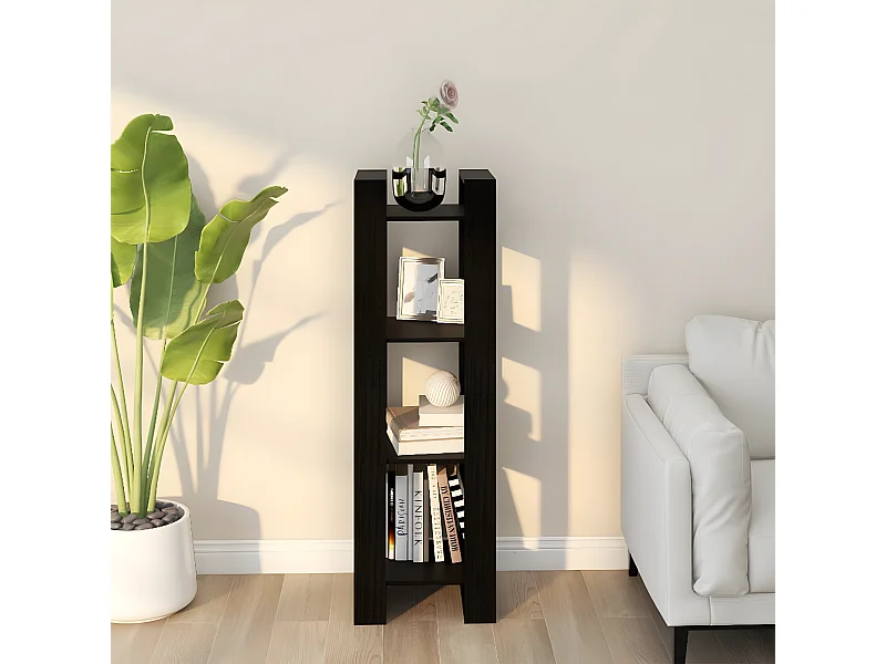 Bibliothèque/Séparateur de pièce Noir 41x35x125 cm Pin massif