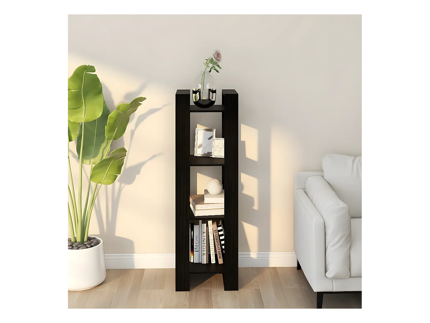 Bibliothèque/Séparateur de pièce Noir 41x35x125 cm Pin massif