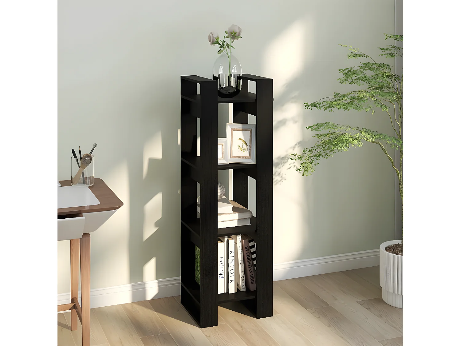 Bibliothèque/Séparateur de pièce Noir 41x35x125 cm Pin massif