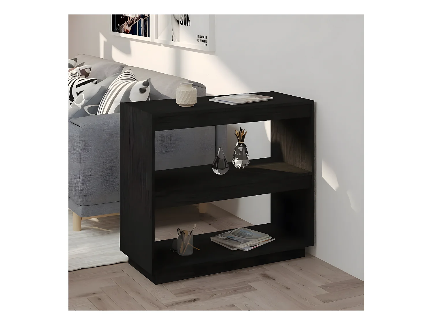 Bibliothèque Noir 80x35x71 cm Bois de pin massif
