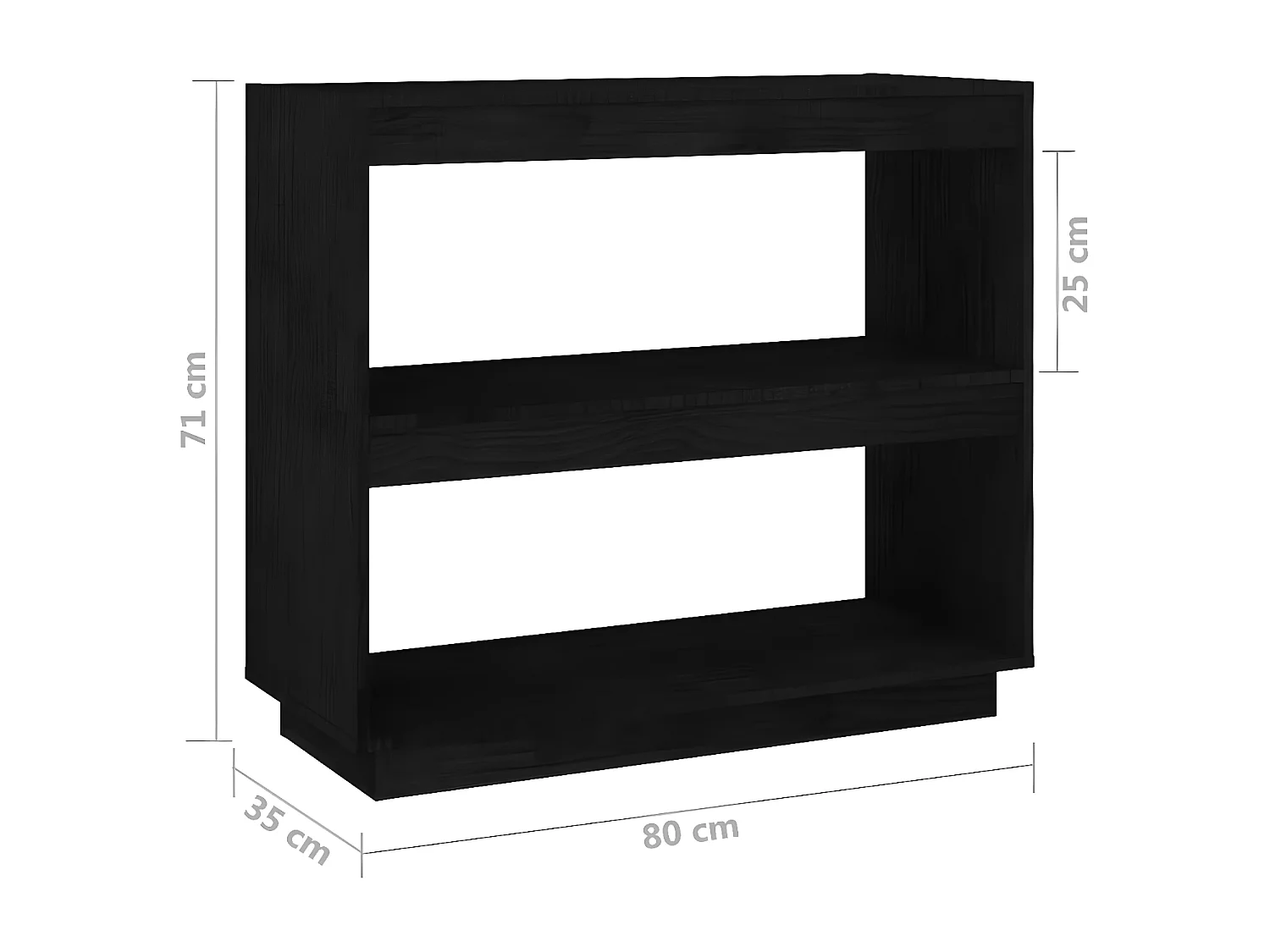 Estantería de madera maciza de pino negra 80x35x71 cm