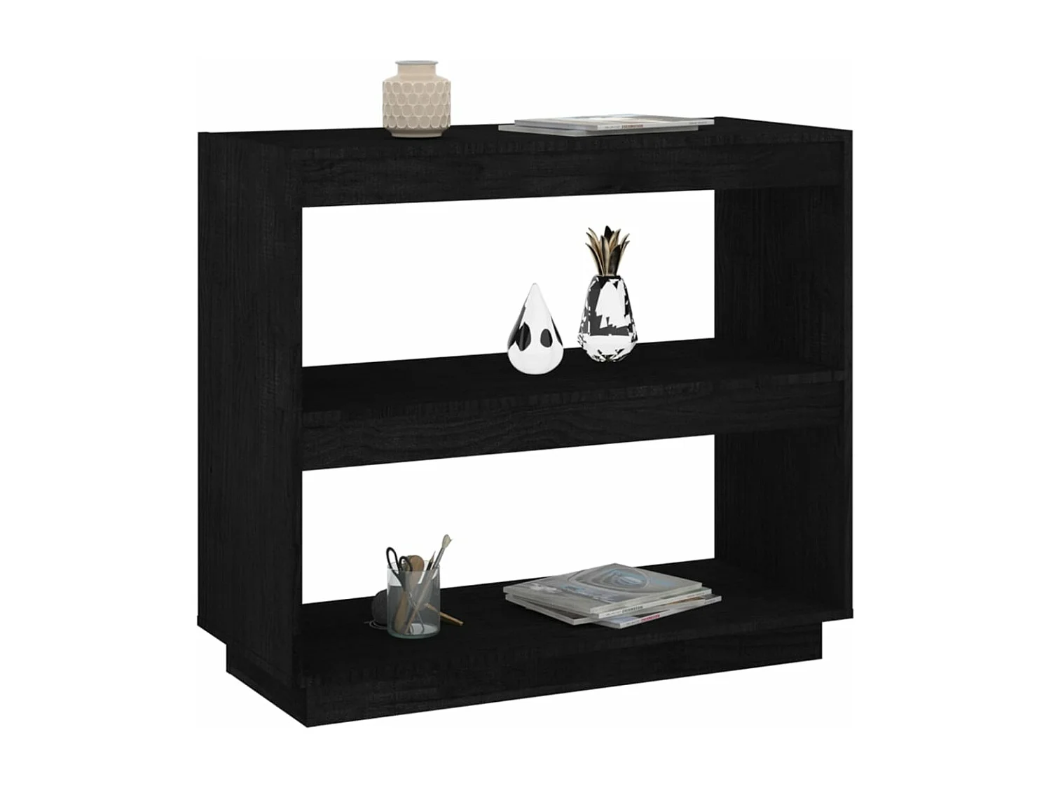 Estantería de madera maciza de pino negra 80x35x71 cm