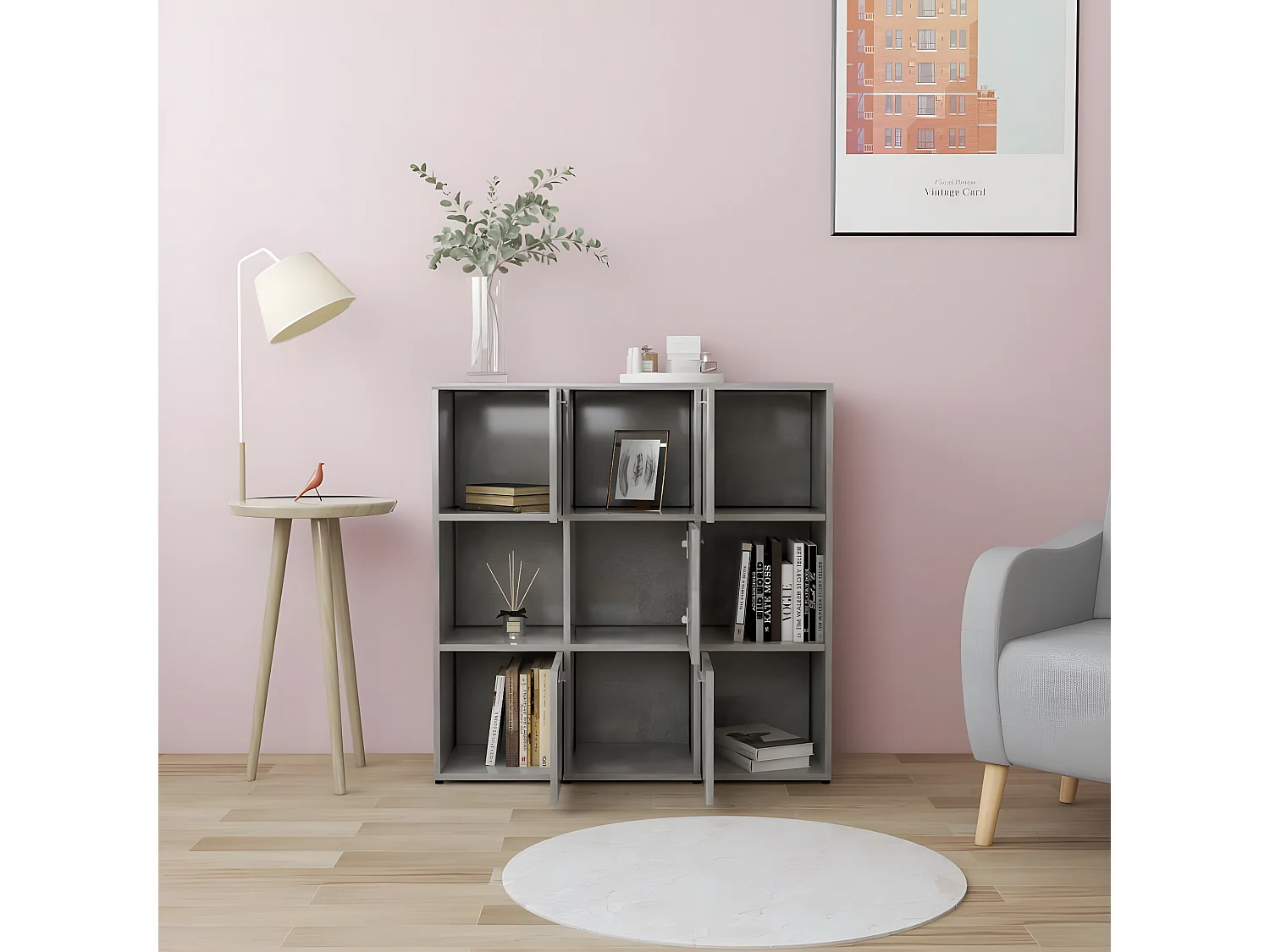 Bibliothèque Gris béton 90x30x90 cm Aggloméré