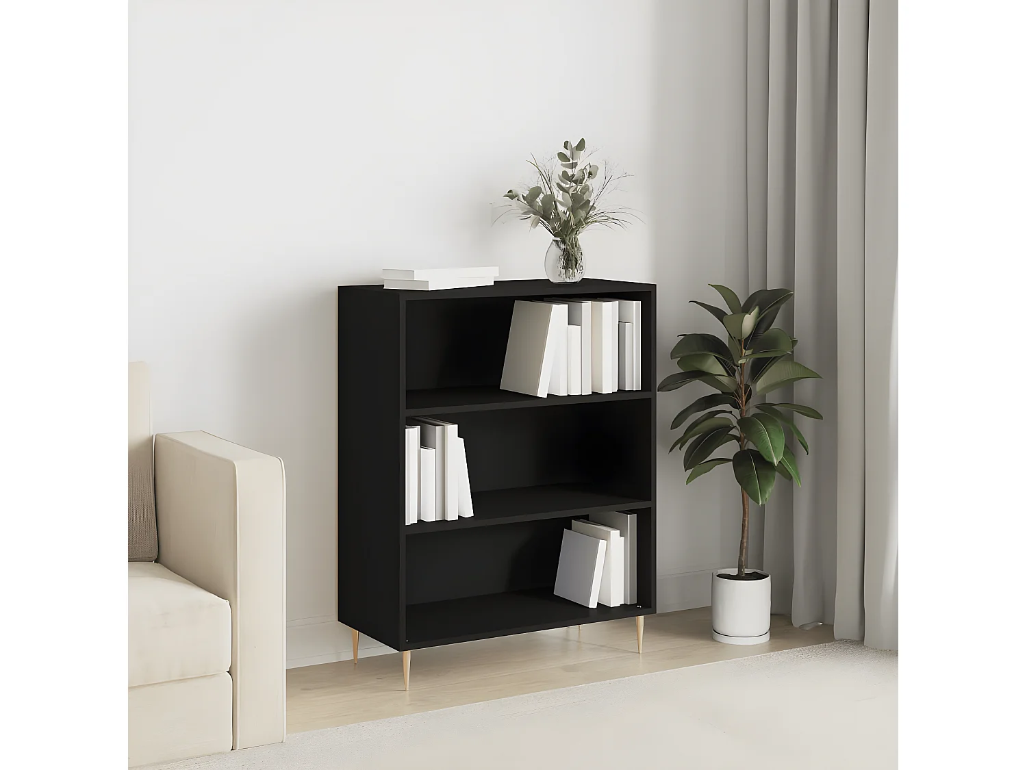 Bibliothèque noir 69,5x32,5x90 cm bois d'ingénierie