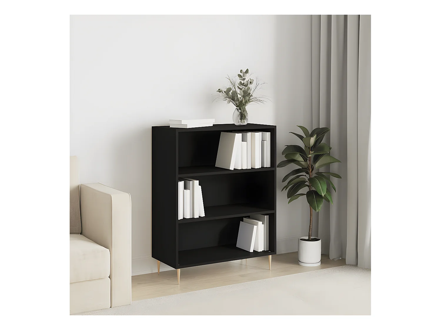 Bibliothèque noir 69,5x32,5x90 cm bois d'ingénierie