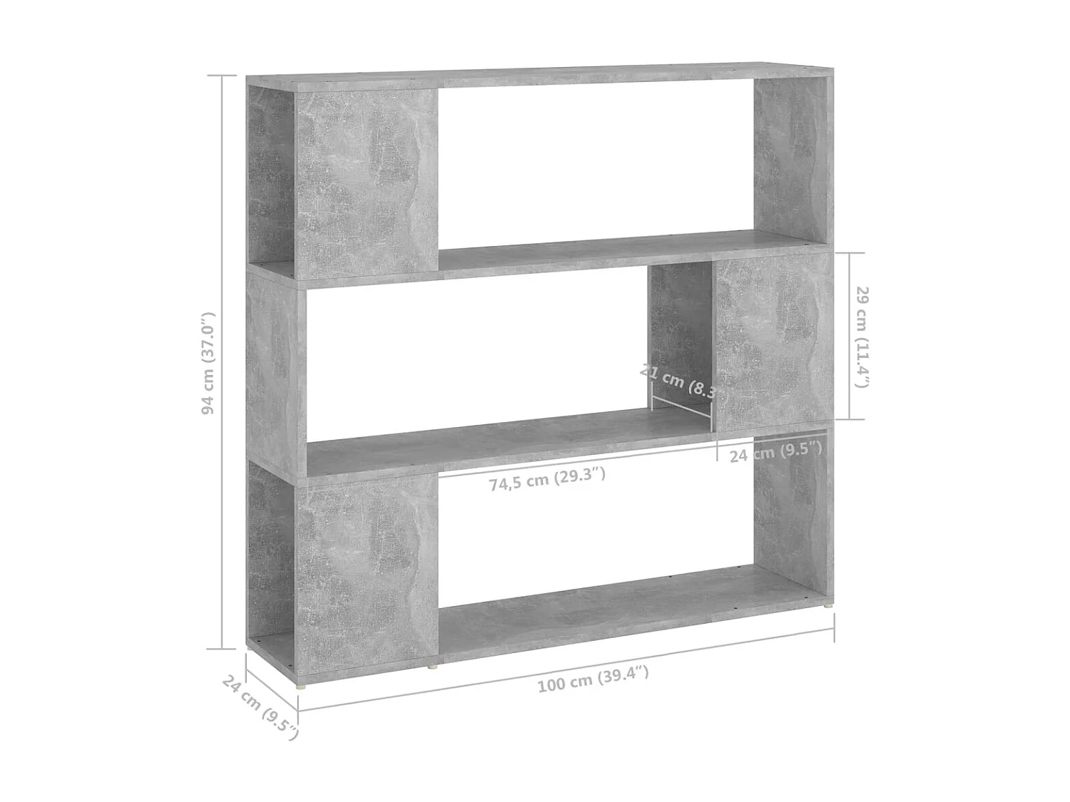Bibliothèque/Séparateur de pièce Gris béton 100x24x94 cm