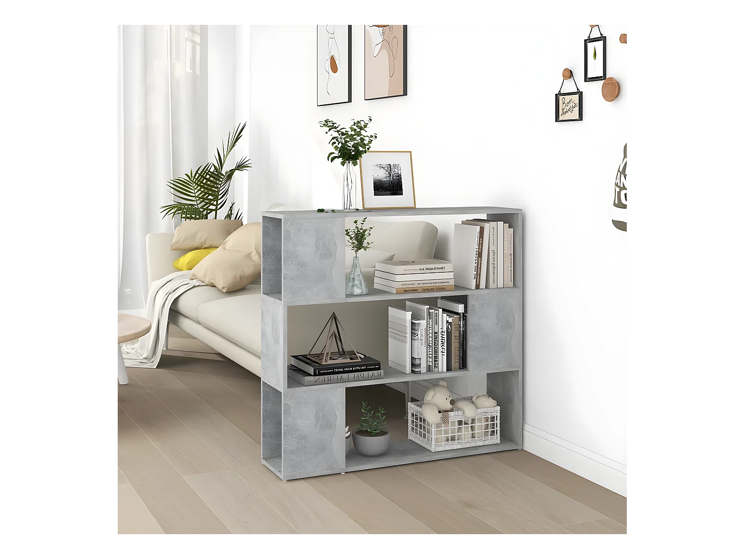 Bibliothèque/Séparateur de pièce Gris béton 100x24x94 cm