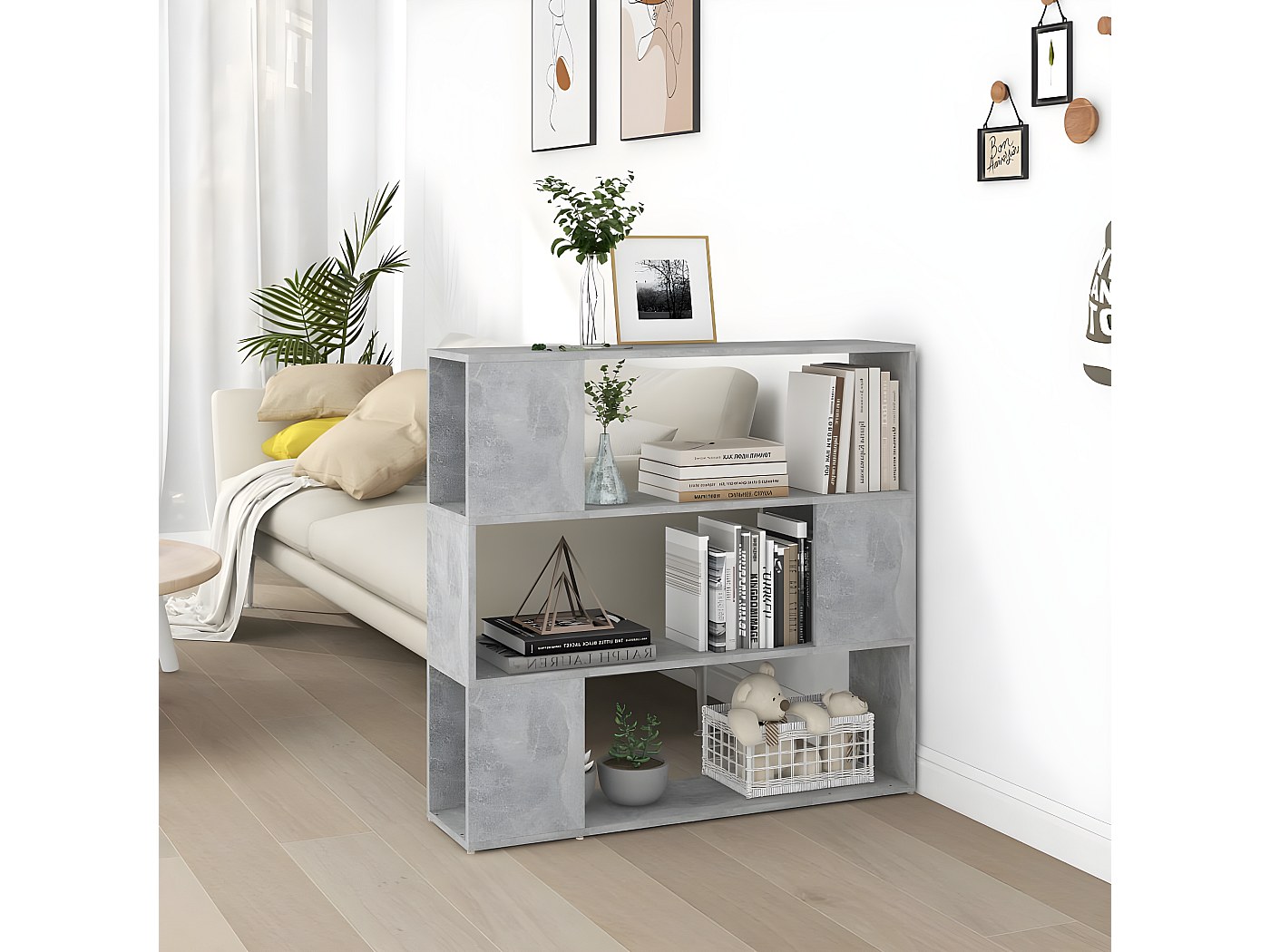 Bibliothèque/Séparateur de pièce Gris béton 100x24x124 cm