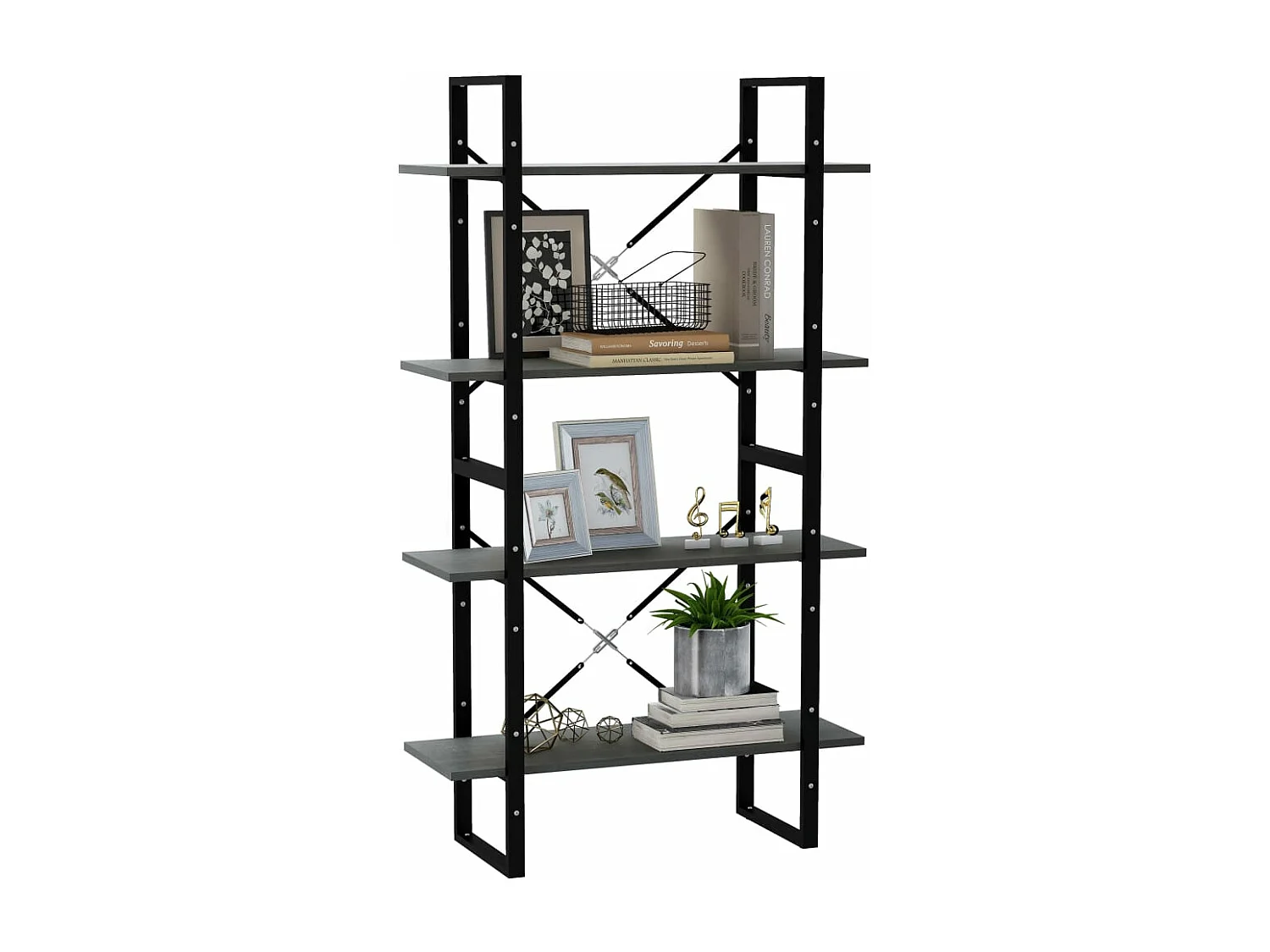 Bibliothèque à 4 niveaux Gris 80x30x140 cm Bois de pin massif