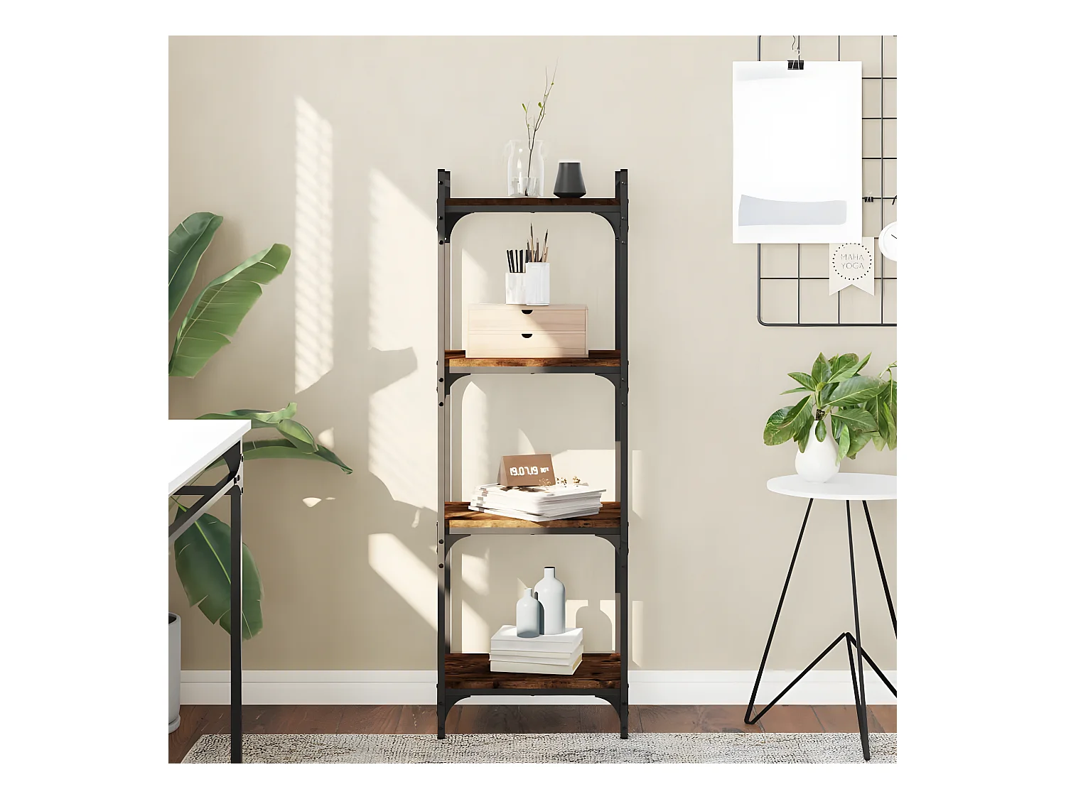Librería 4 estantes madera ingeniería roble ahumado 40x30x120cm
