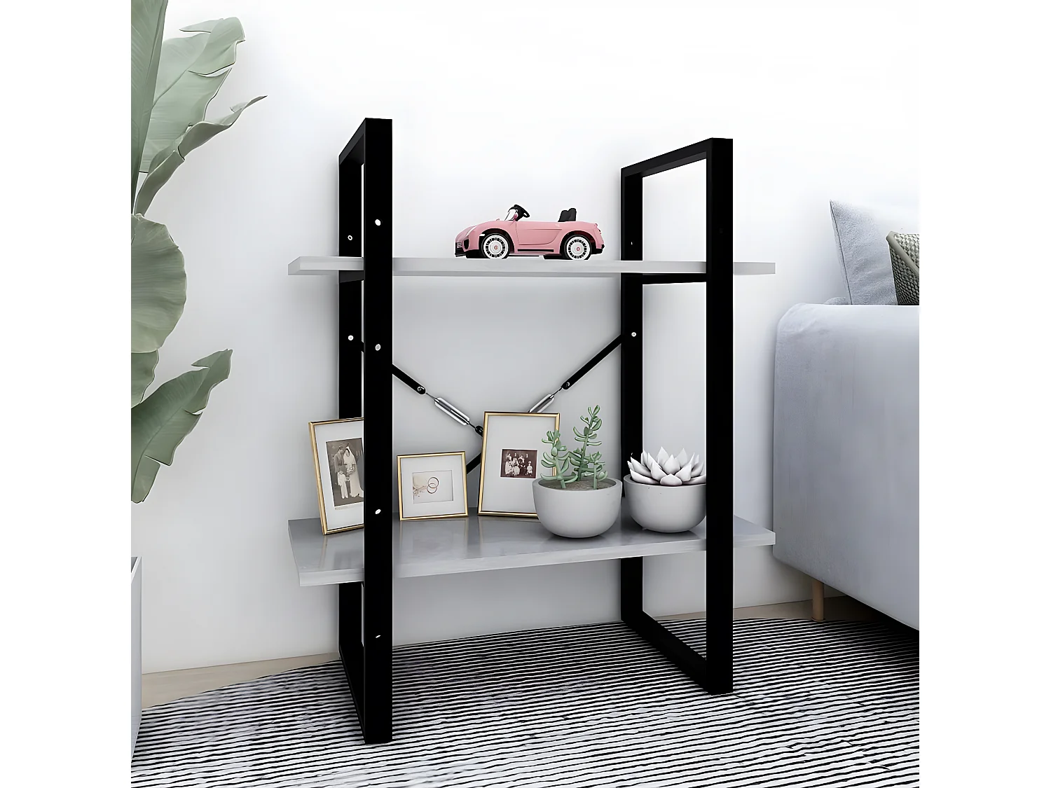 Boekenkast met 2 schappen 60x30x70 cm bewerkt hout betongrijs