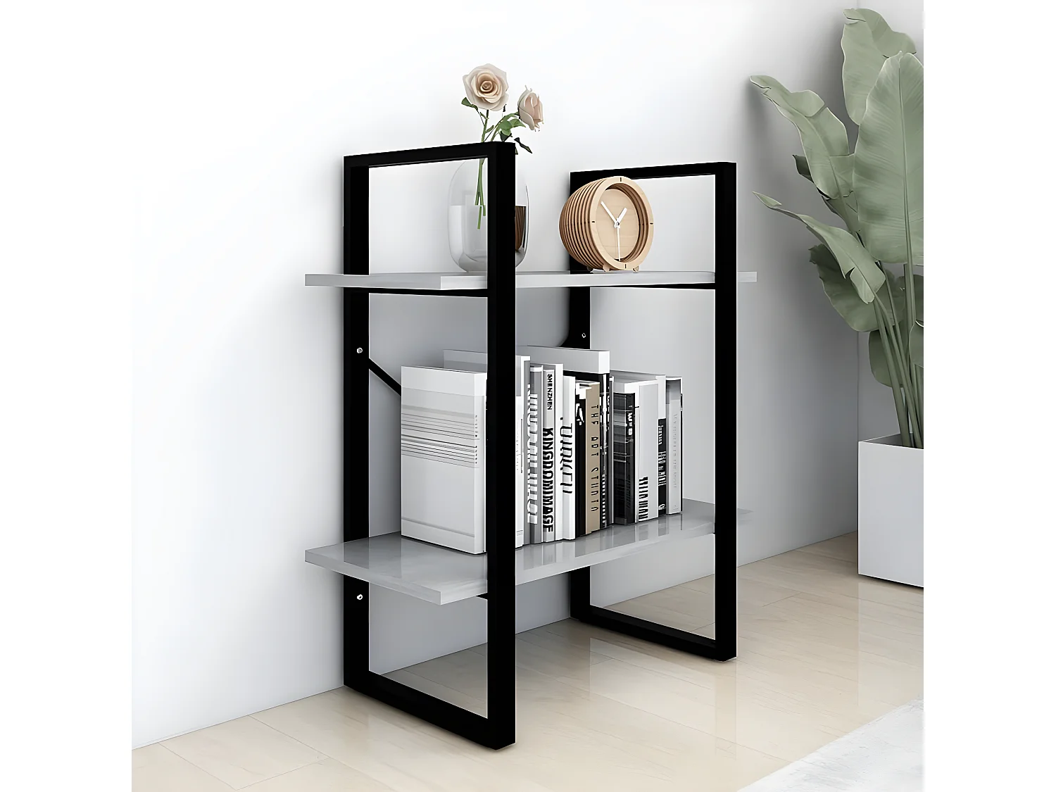 Boekenkast met 2 schappen 60x30x70 cm bewerkt hout betongrijs