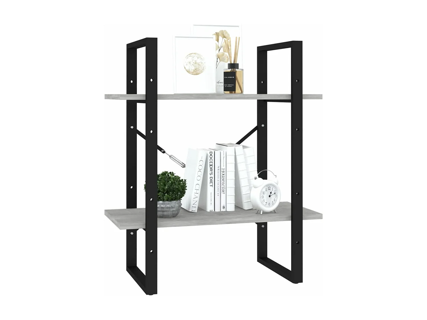 Bibliothèque à 2 niveaux Gris béton 60x30x70 cm Aggloméré