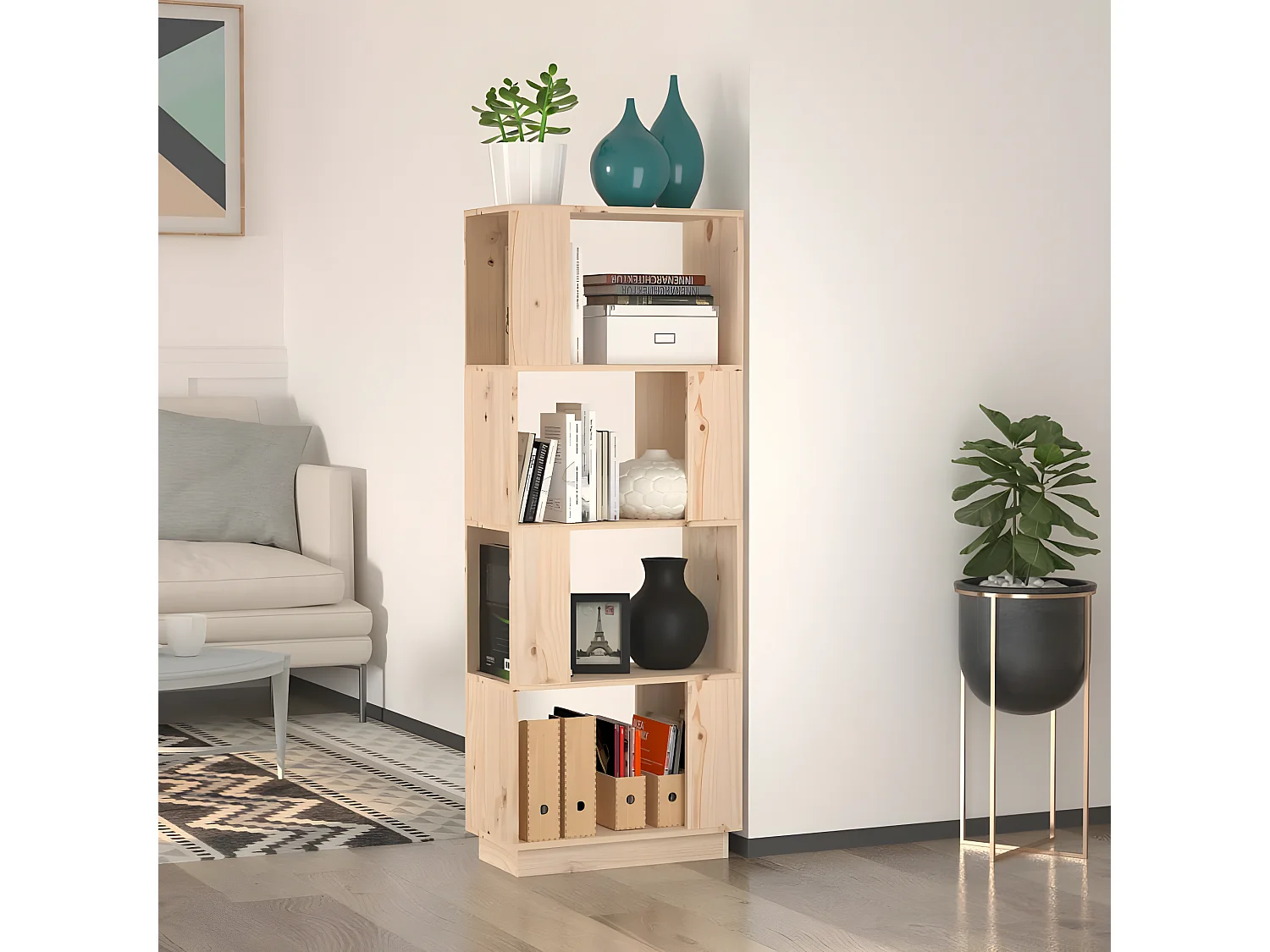 Estantería/divisor de espacios madera maciza pino 51x25x132 cm