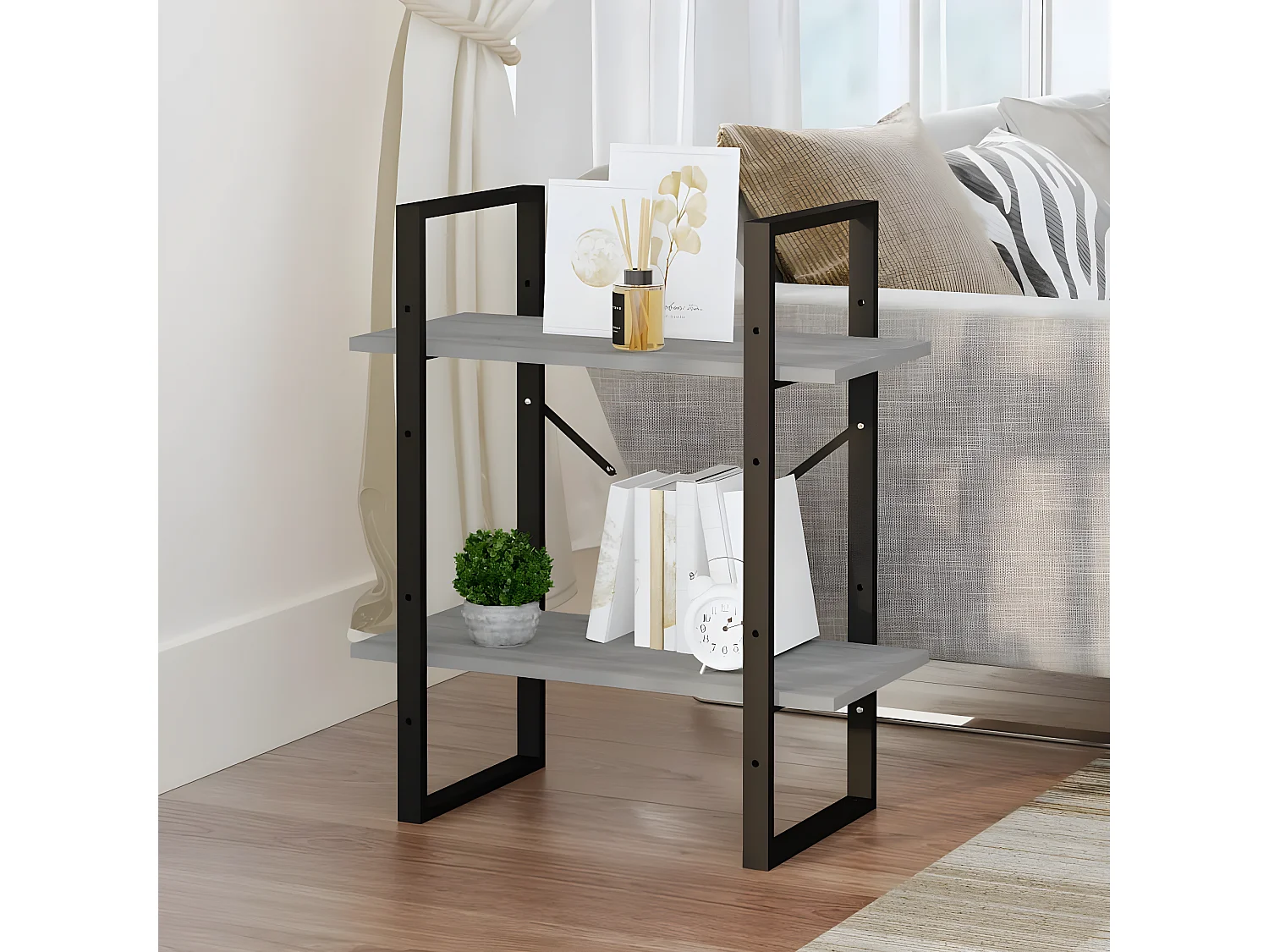 Boekenkast 60x30x70 cm bewerkt hout grijs sonoma eikenkleurig