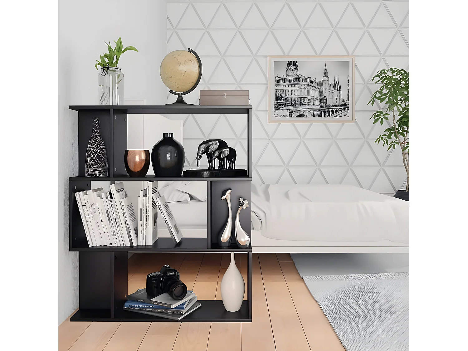 Bibliothèque/Cloison Noir 80x24x96 cm cm Bois d'ingénierie