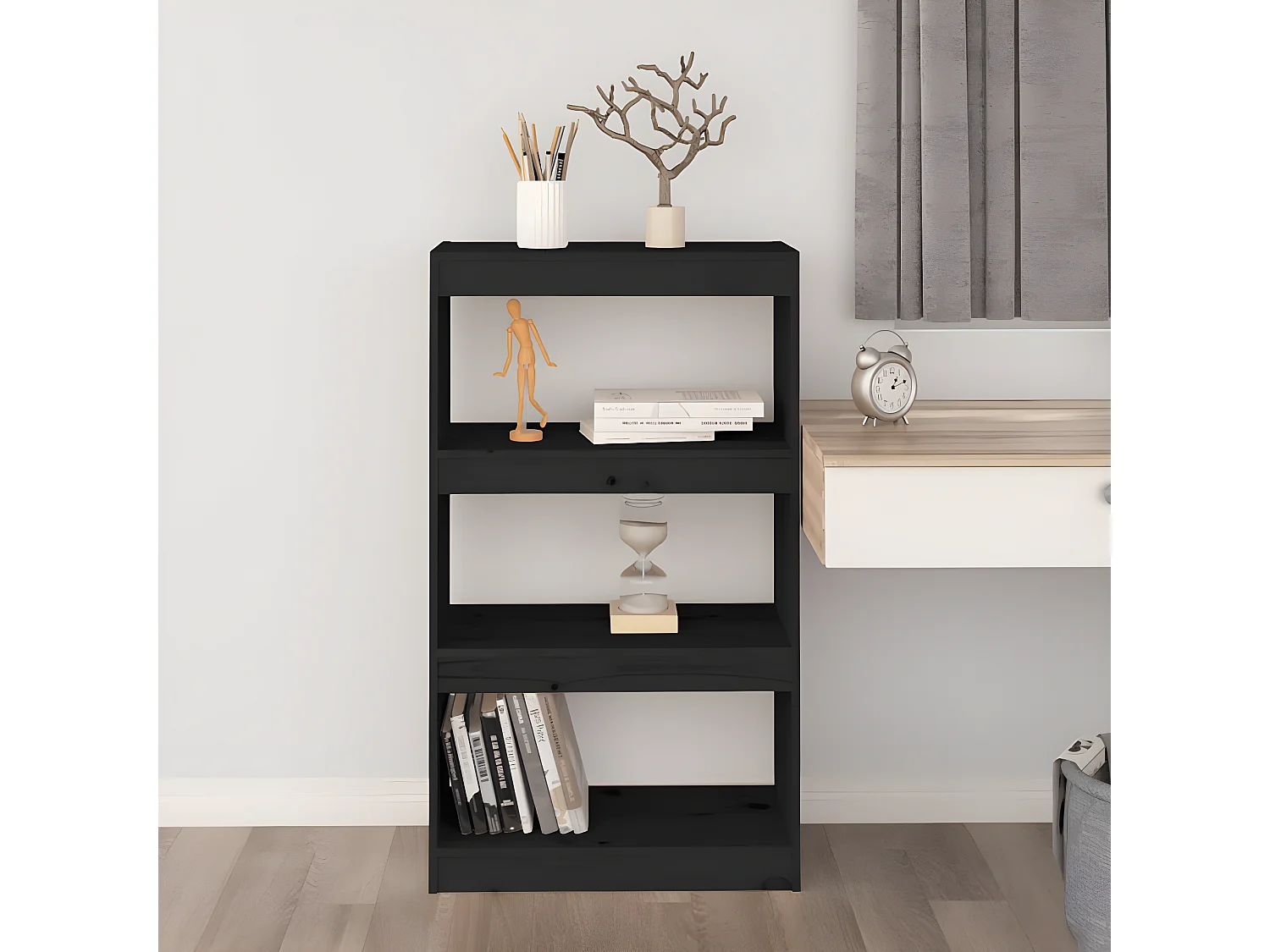 Bibliothèque/Séparateur de pièce Noir 60x30x103,5 cm Pin solide
