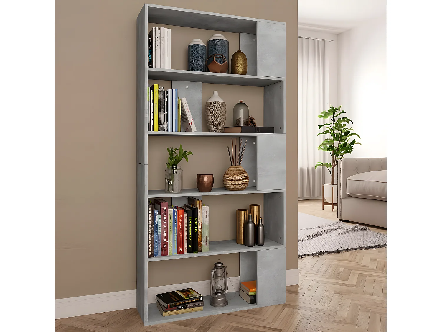 Boekenkast/kamerscherm 80x24x159 cm bewerkt hout betongrijs