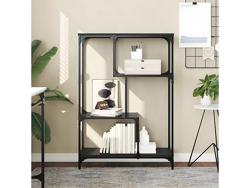 Bibliothèque noir 81x36x115 cm bois d'ingénierie et acier