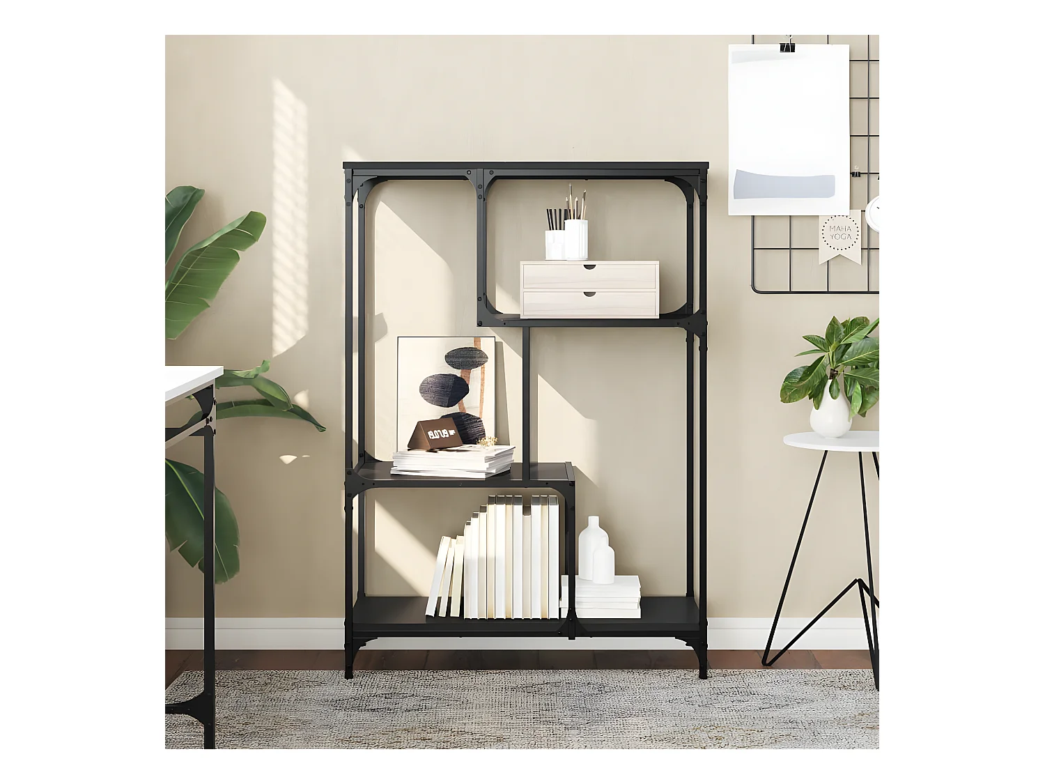 Bibliothèque noir 81x36x115 cm bois d'ingénierie et acier
