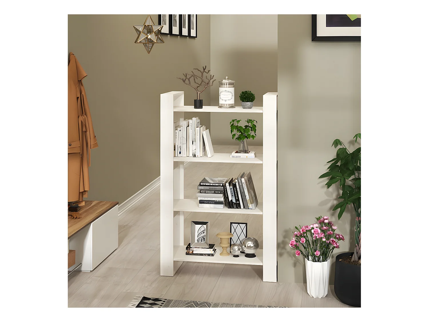 Estantería/divisor de espacios madera pino blanco 80x35x125 cm