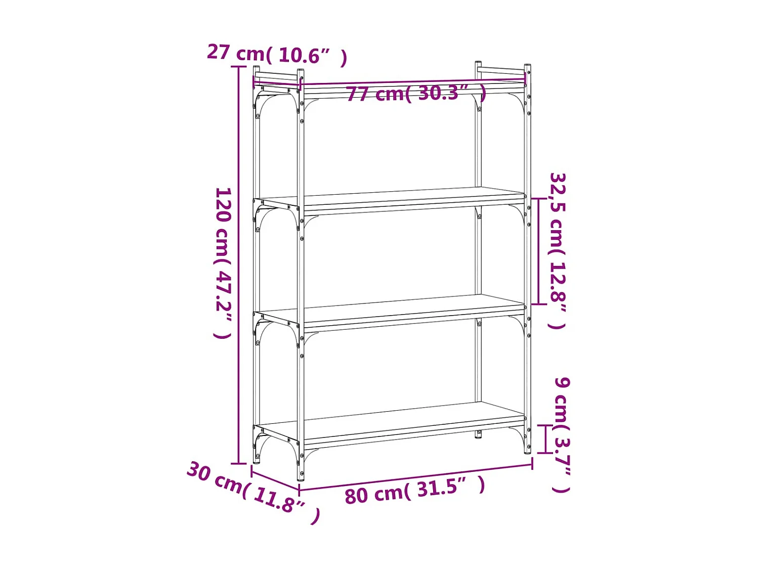 Boekenkast 4-laags 80x30x120 cm bewerkt hout grijs sonoma