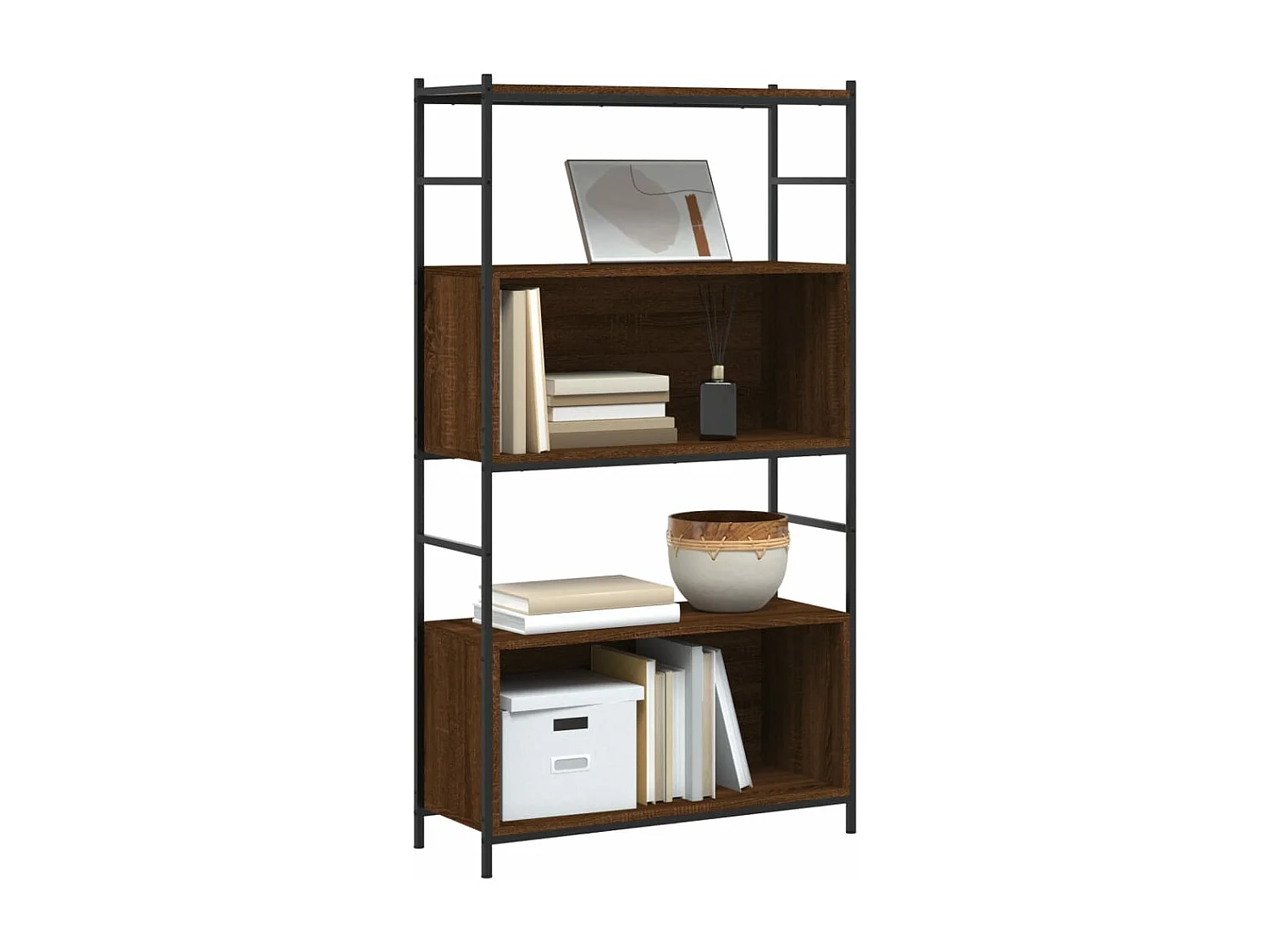 Boekenkast 80x30x145,5 cm bewerkt hout en ijzer bruin eikenkleur