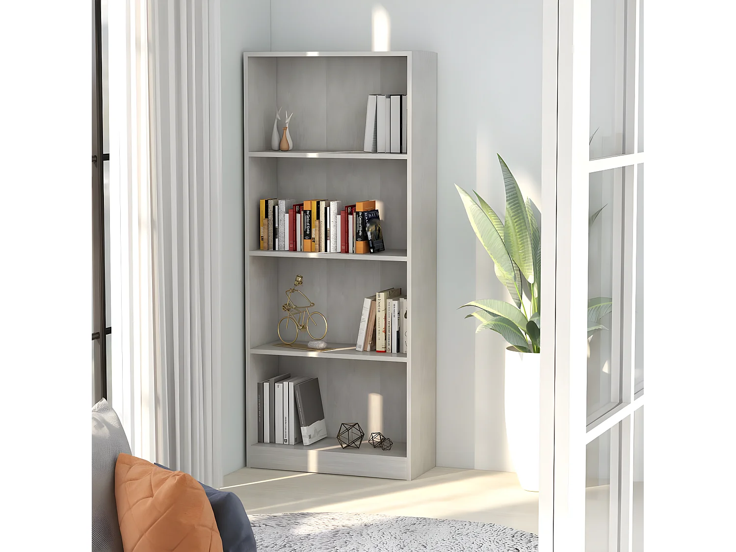 Bibliothèque à 4 niveaux Gris béton 60x24x142 cm Aggloméré