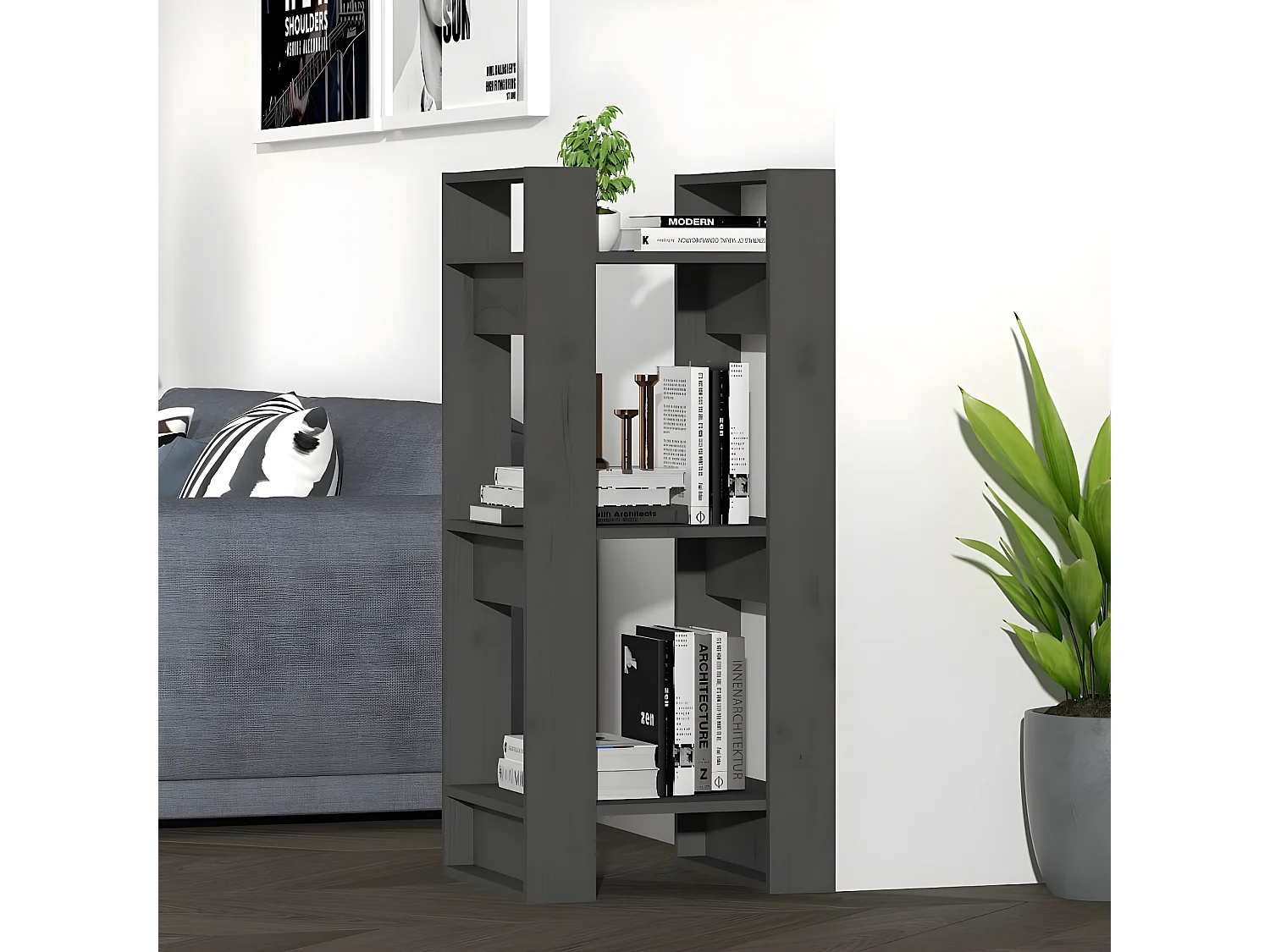 Bibliothèque/Séparateur de pièce Gris 41x35x91 cm Pin solide