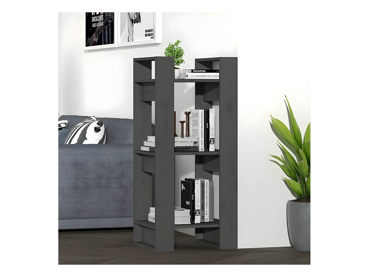 Bibliothèque/Séparateur de pièce Gris 41x35x91 cm Pin solide