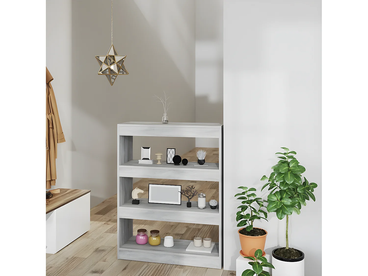 Boekenkast/kamerscherm 80x30x103 cm bewerkt hout grijs sonoma