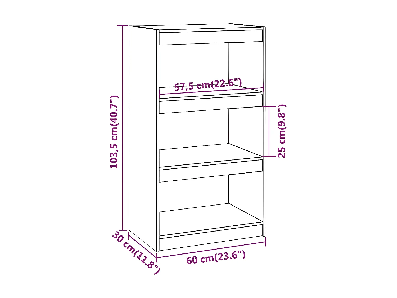 Bibliothèque/Séparateur de pièce Gris 60x30x103,5 cm Pin solide