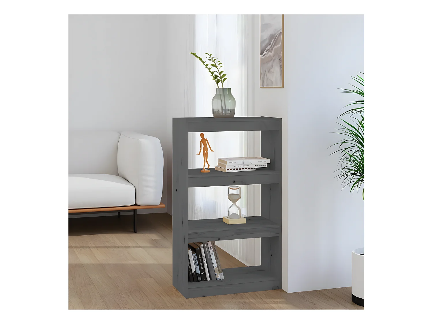 Bibliothèque/Séparateur de pièce Gris 60x30x103,5 cm Pin solide
