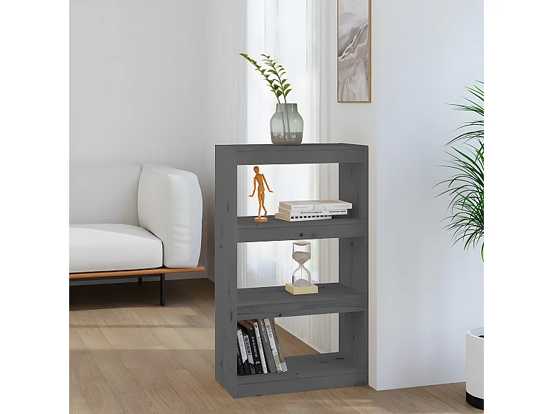 Bibliothèque/Séparateur de pièce Gris 60x30x103,5 cm Pin solide