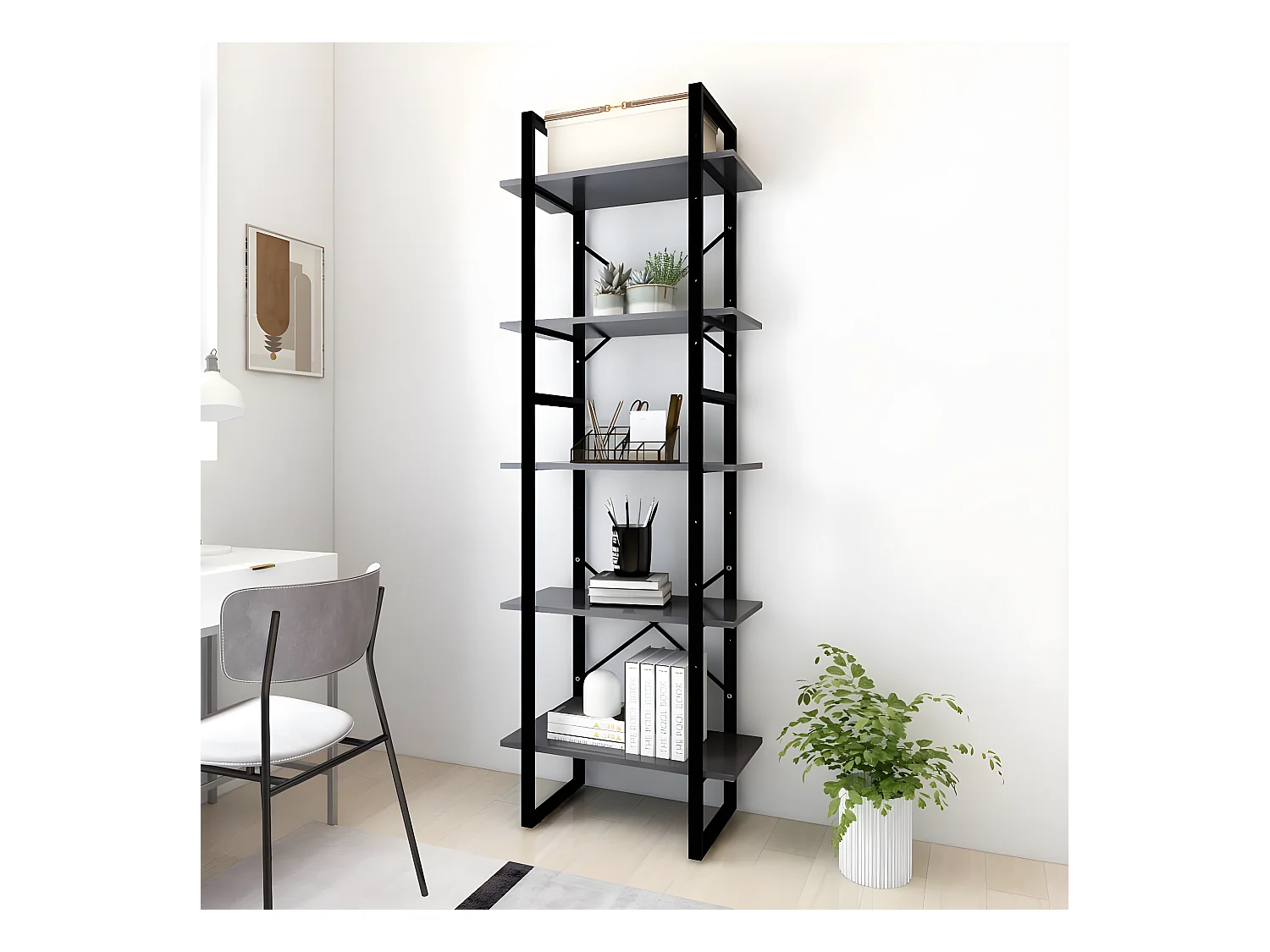 Bibliothèque à 5 niveaux Gris 60x30x175 cm Bois ingénierie