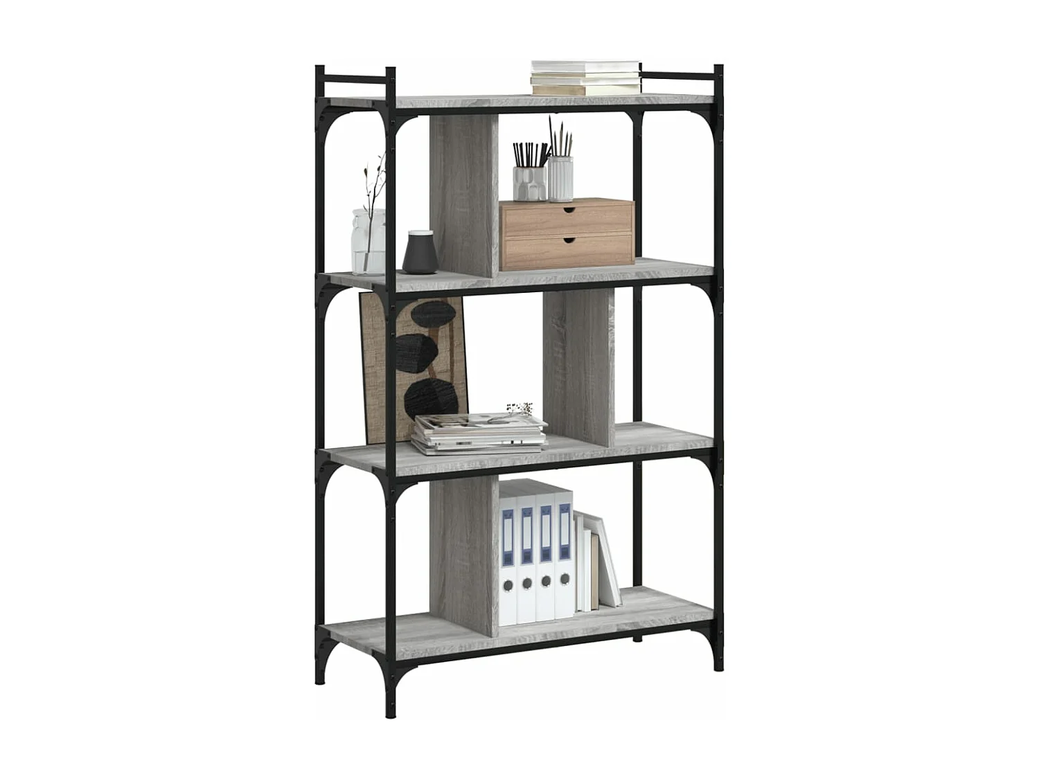 Boekenkast 4-laags 76x32x123 cm bewerkt hout grijs sonoma