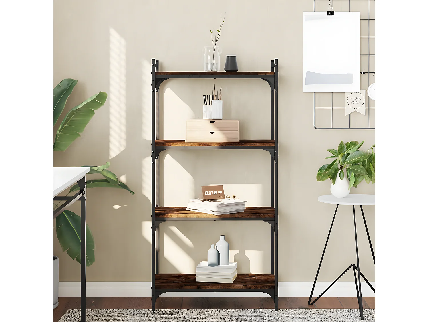 Estante c/ 4 prateleiras derivados de madeira carvalho fumado